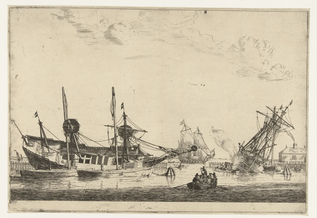 Twee gekielde zeilschepen by Reinier Nooms, print, 1650-1664