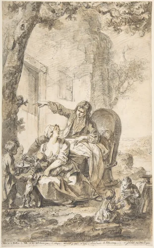 Young Father Distressed by His Growing Family by Louis Watteau, drawing, 1745-1798