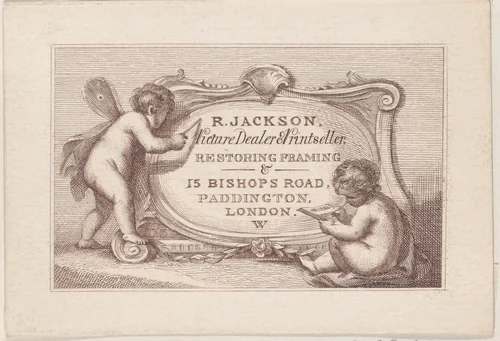 Trade Card for Robert Jackson, Picture Dealer, Printseller, and Restorer by anonymous, print, 1800-1900