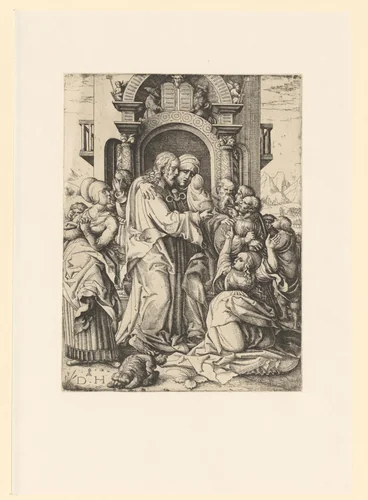Christus neemt afscheid van zijn moeder by Unknown, print, 1505-1536