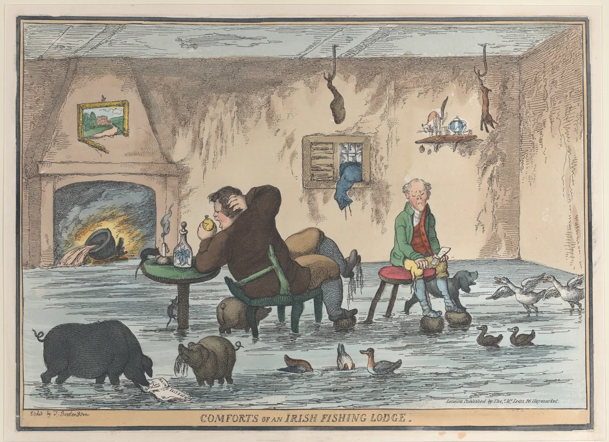 Comforts of an Irish Fishing Lodge by Thomas Rowlandson, print, 1812