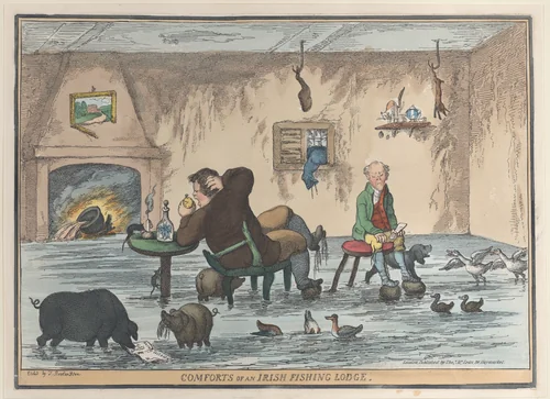 Comforts of an Irish Fishing Lodge by Thomas Rowlandson, print, 1812