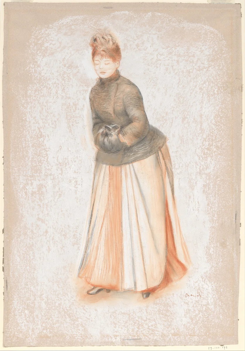 Young Woman with a Muff by Auguste Renoir, drawing, 1860-1919