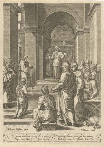 Opdracht van Maria in de tempel by Unknown, print, 1575