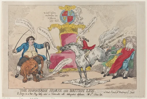 The Hanoverian Horse and British Lion by Thomas Rowlandson, print, 1784