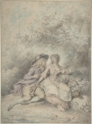 Seated Couple in a Bower by anonymous, drawing, 1700-1800