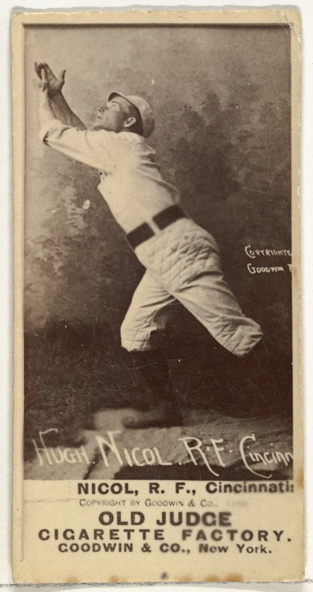 Hugh N. "Little Nick" Nicol, Right Field, Cincinnati, from the Old Judge series (N172) for Old Judge Cigarettes by Goodwin & Company, photograph, 1888