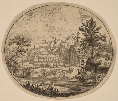 Hamlet at the Bank of a River by Allart van Everdingen, print, 1645-1656