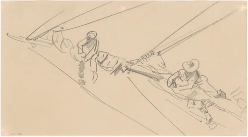 Men on a Spar by John Singer Sargent, drawing, 1871-1881