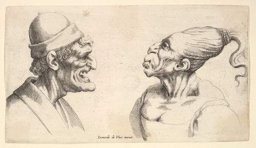 Two deformed heads by Wenceslaus Hollar, print, 1645-1650