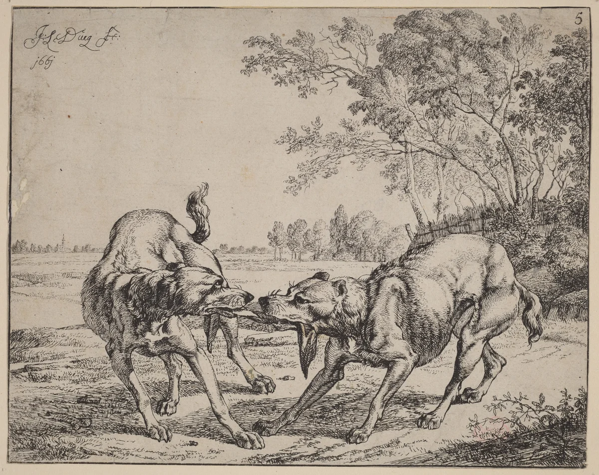 The Disputed Meat (La viande disputé) by Jan le Ducq, print, 1661