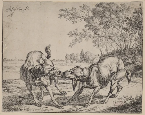 The Disputed Meat (La viande disputé) by Jan le Ducq, print, 1661