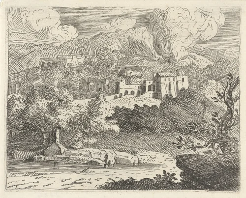 Heuvellandschap met stroompje by Govert van der Leeuw, print, 1655-1688