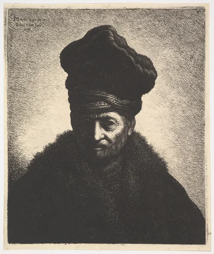 Portrait of a Man, after Rembrandt by Jan Georg van Vliet, print, 1633