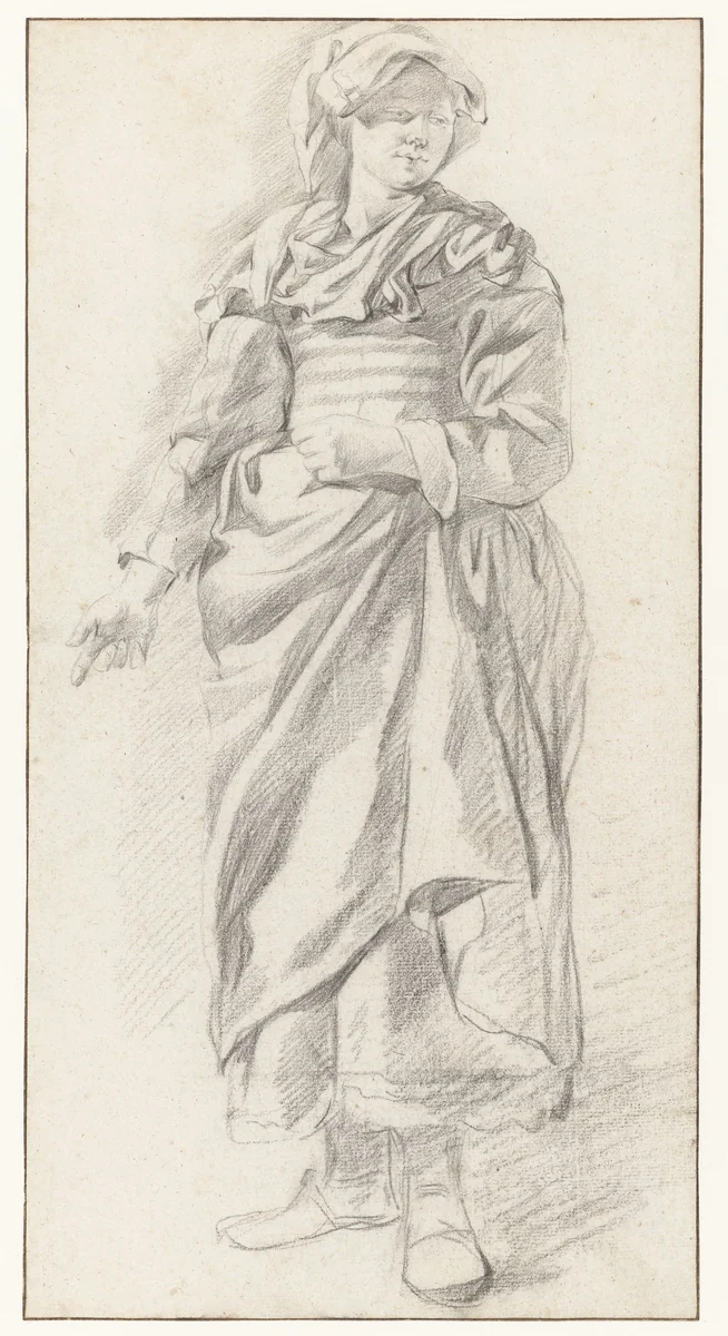 Standing Women, Seen from the Front by Gerrit Berckheyde, drawing, 1670-1698