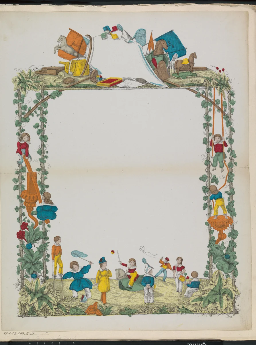 Wensbrief met spelende kinderen by anonymous, print, 1780-1899