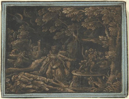 Pyramus and Thisbe by anonymous, drawing, 1575-1585