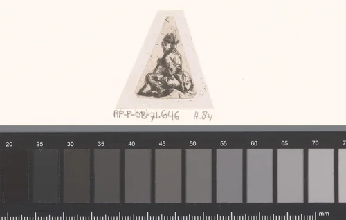 Zittende man met muts en stok by Jean Pierre Norblin de la Gourdaine, print, 1774-1789