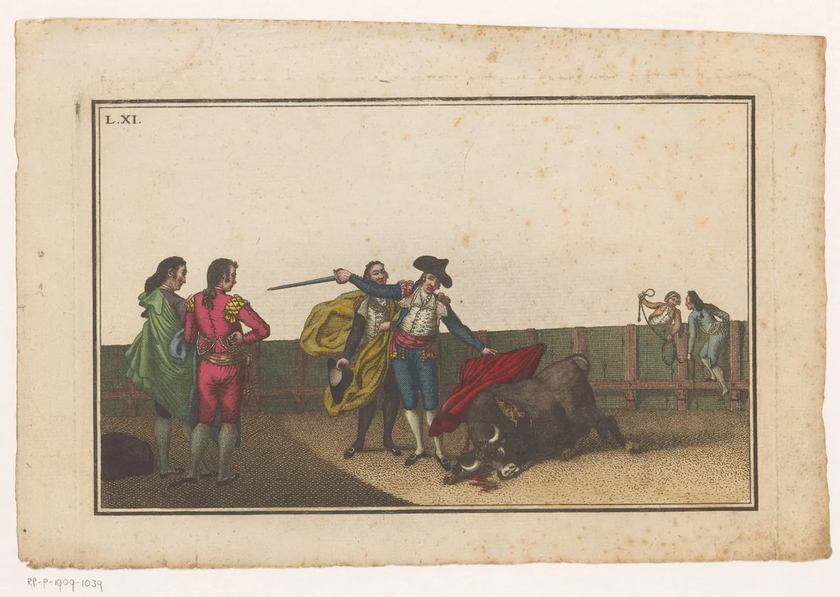Stier gestoken door een matador by Luis Fernandez Noseret, print, 1795