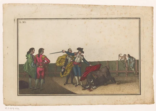 Stier gestoken door een matador by Luis Fernandez Noseret, print, 1795