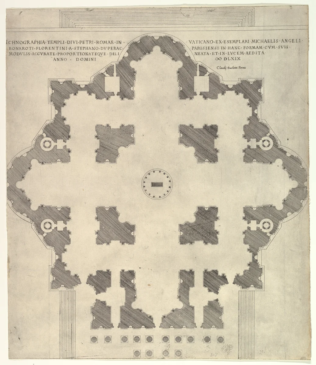 Plan of St. Peter's, from "Speculum Romanae Magnificentiae" by Etienne DuPérac, print, 1569