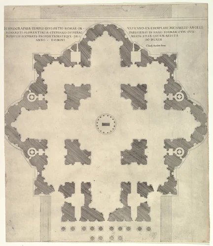 Plan of St. Peter's, from "Speculum Romanae Magnificentiae" by Etienne DuPérac, print, 1569