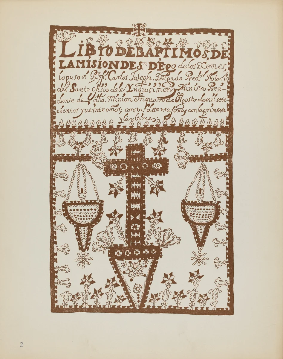 Plate 2: Jemez Book of Baptisms: From Portfolio "Spanish Colonial Designs of New Mexico" by American 20th Century, index of american design, 1935-1942