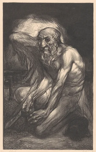 Zittende, bebaarde man met vleugels by Johannes Josephus Aarts, print, 1927