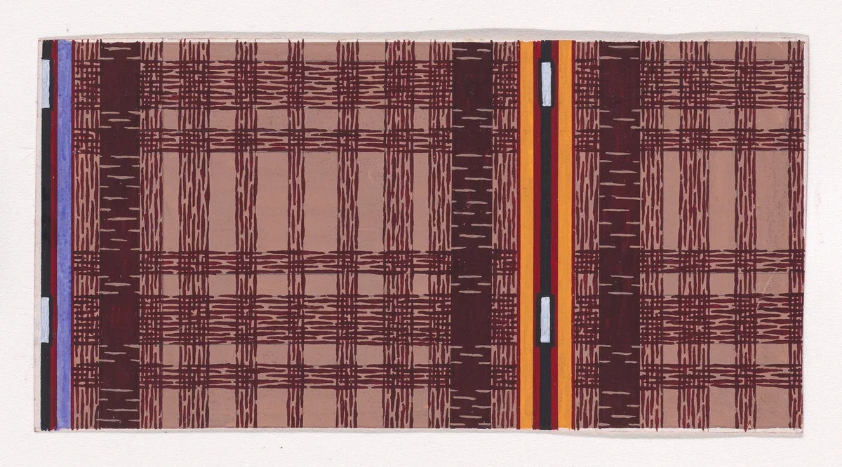 Textile Design with a Tartan Pattern and Decorating Vertical Stripes of Color by anonymous, drawing, 1840
