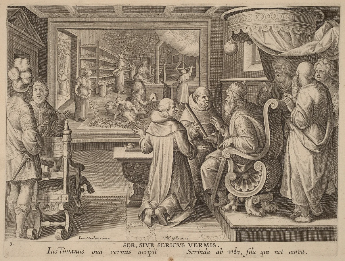 Ser, Sive Sericus Vermis (Silk, or the Silkworm) by Philip Galle, print, 1585-1595