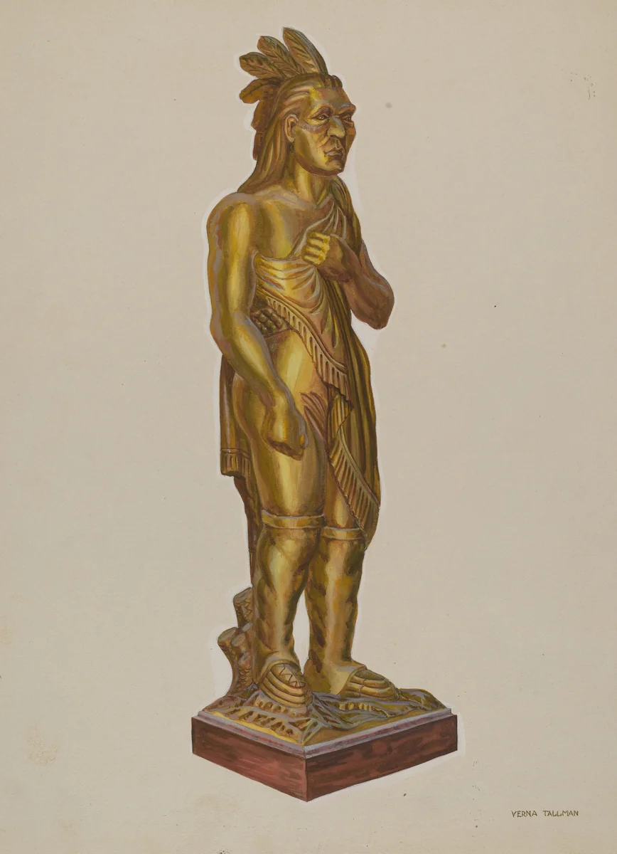 Carved Wooden Indian by Verna Tallman, index of american design, 1935-1942
