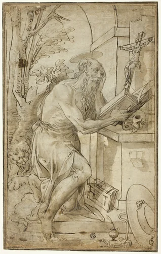 Saint Jerome in Penitence by Luca Cambiaso, drawing, 1575-1585