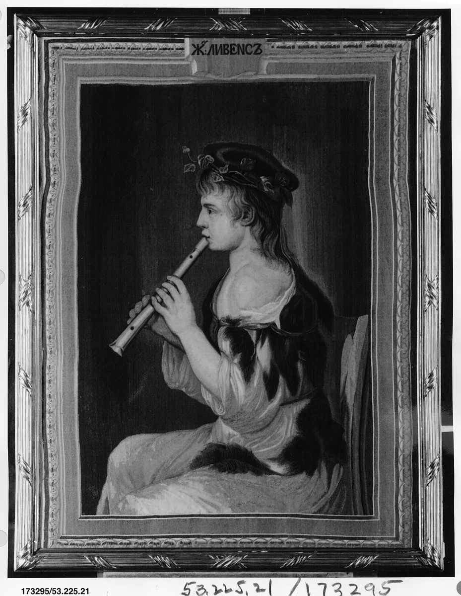 Girl Playing a Recorder by Imperial Russian Tapestry Manufactory, textile, 1785-1799