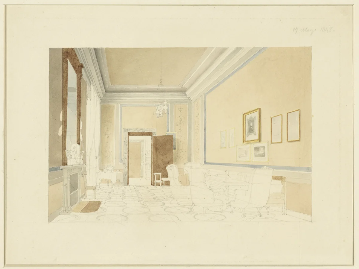 Ontwerp (?) voor een interieur by Fritz Werner, drawing, 1848