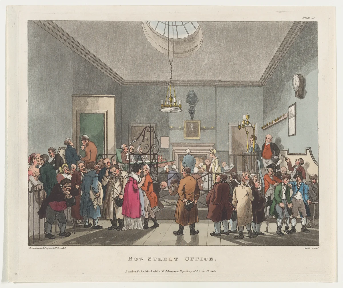 Bow Street Office by Thomas Rowlandson, print, 1808