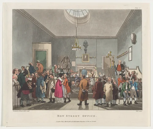 Bow Street Office by Thomas Rowlandson, print, 1808