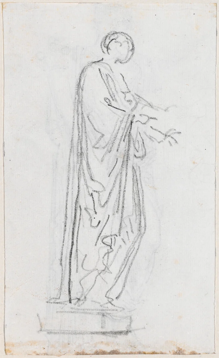 Statue of a Roman Woman (Female Deity?) Seen from the Side [verso] by Hubert Robert, drawing, 1754-1765