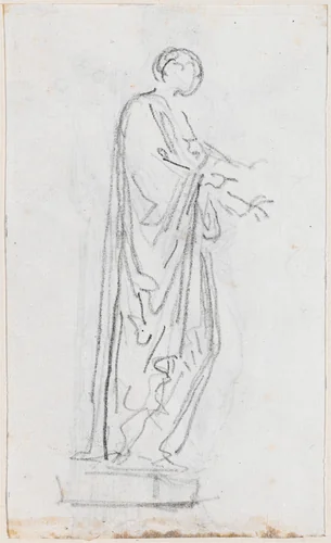 Statue of a Roman Woman (Female Deity?) Seen from the Side [verso] by Hubert Robert, drawing, 1754-1765