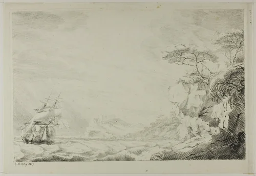 Landscape with Sailing Ship by Johann Joseph Chapuy, print, 1817