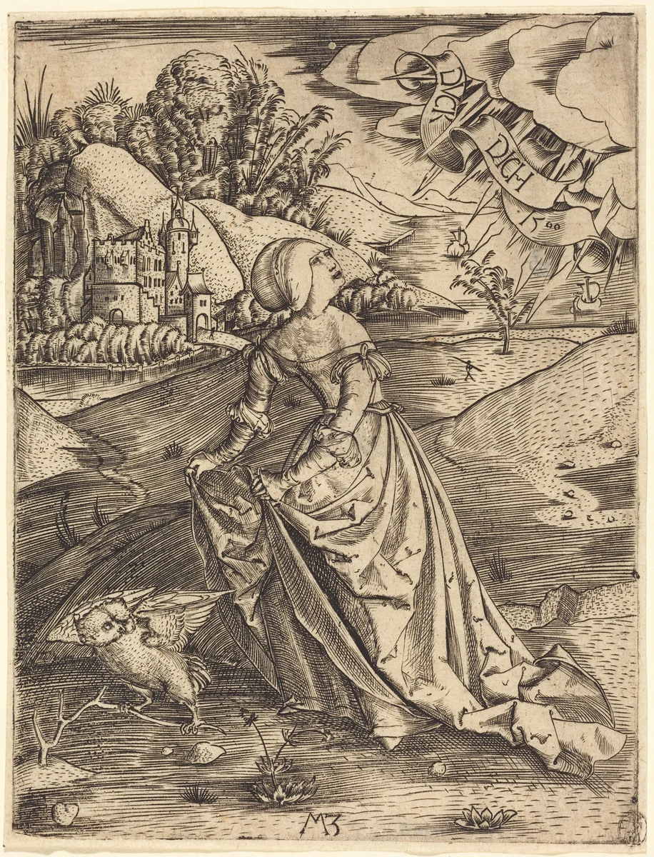 Woman with the Owl by Master MZ, print, 1500