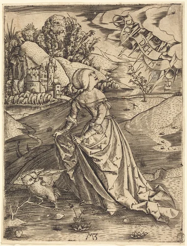 Woman with the Owl by Master MZ, print, 1500