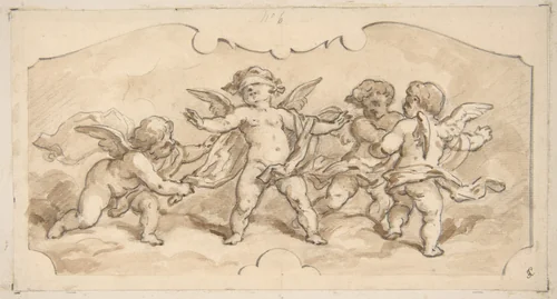 Putti at play by Jules-Edmond-Charles Lachaise, drawing, 1850-1900