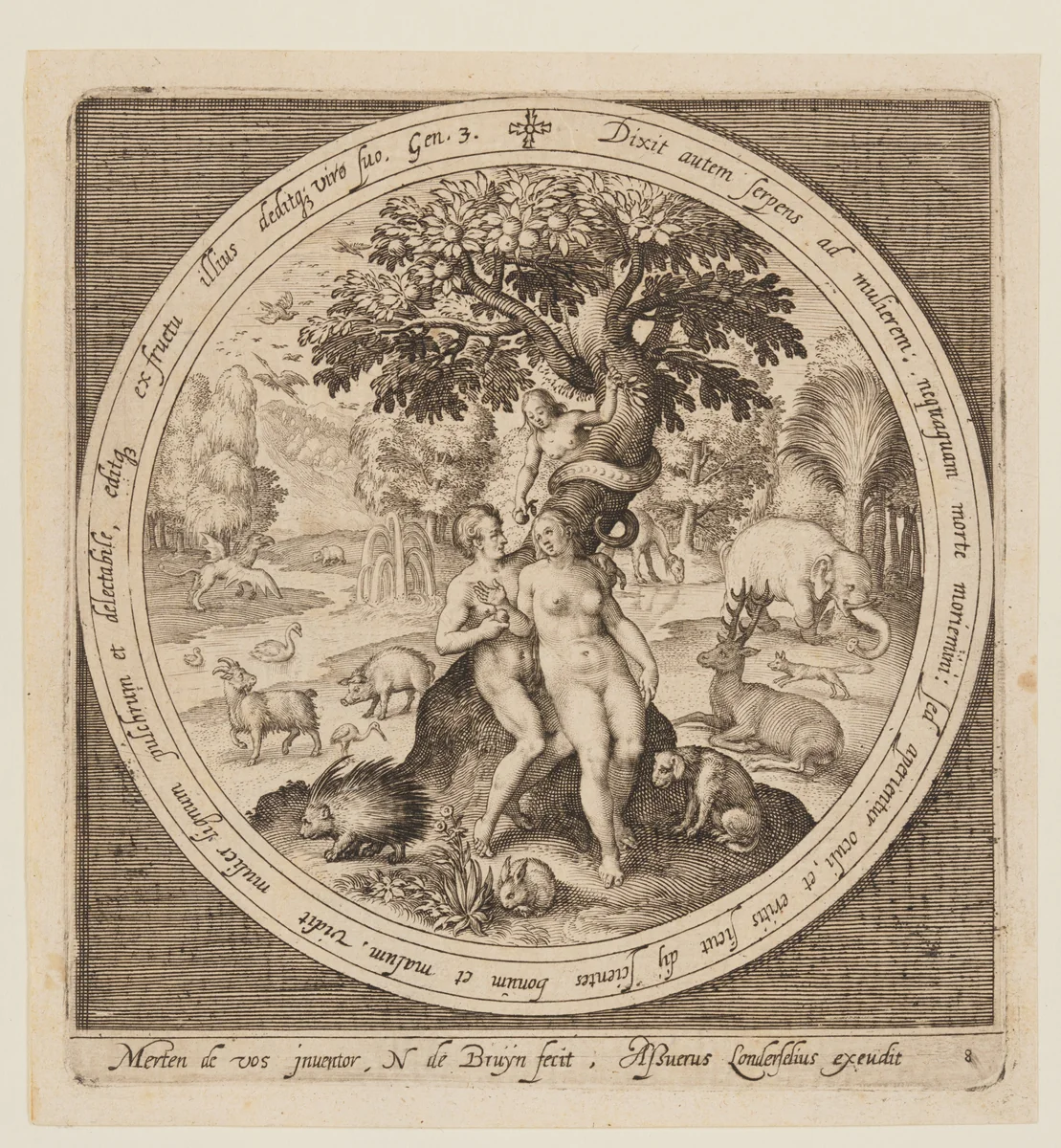 The Temptation of Eve, from The Creation to the Expulsion from Paradise by Nicolaes de Bruyn, print, 1605-1615