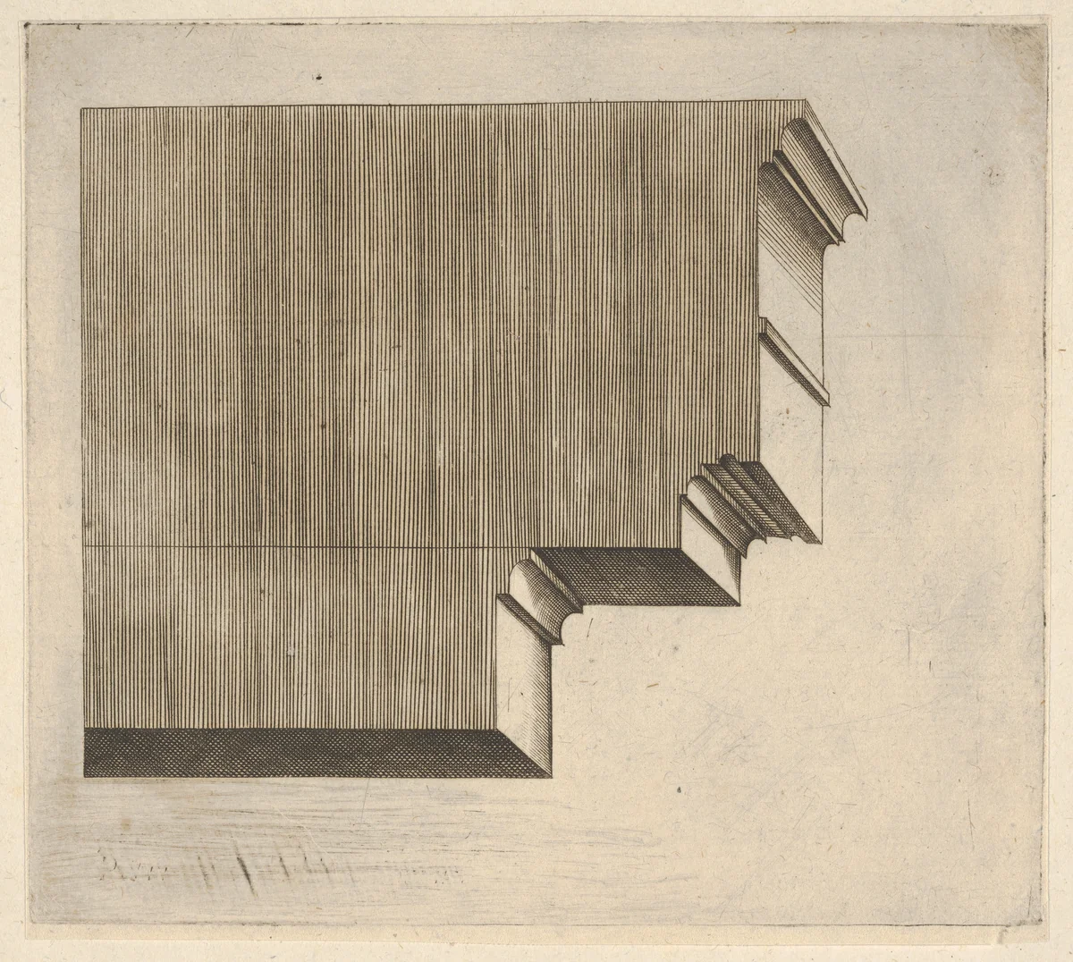 Doric Entablature by Monogrammist G.A. with the Caltrop, print, 1525-1535