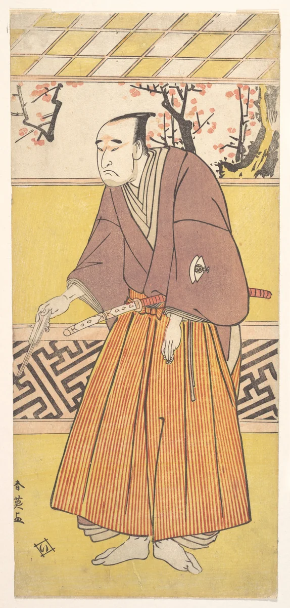 The Actor Onoye Matsusuke I, as a Man Holding a Closed Fan in His Right Hand by Katsukawa Shun'ei (勝川春英), print, 1770-1790