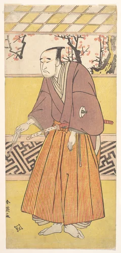 The Actor Onoye Matsusuke I, as a Man Holding a Closed Fan in His Right Hand by Katsukawa Shun'ei (勝川春英), print, 1770-1790