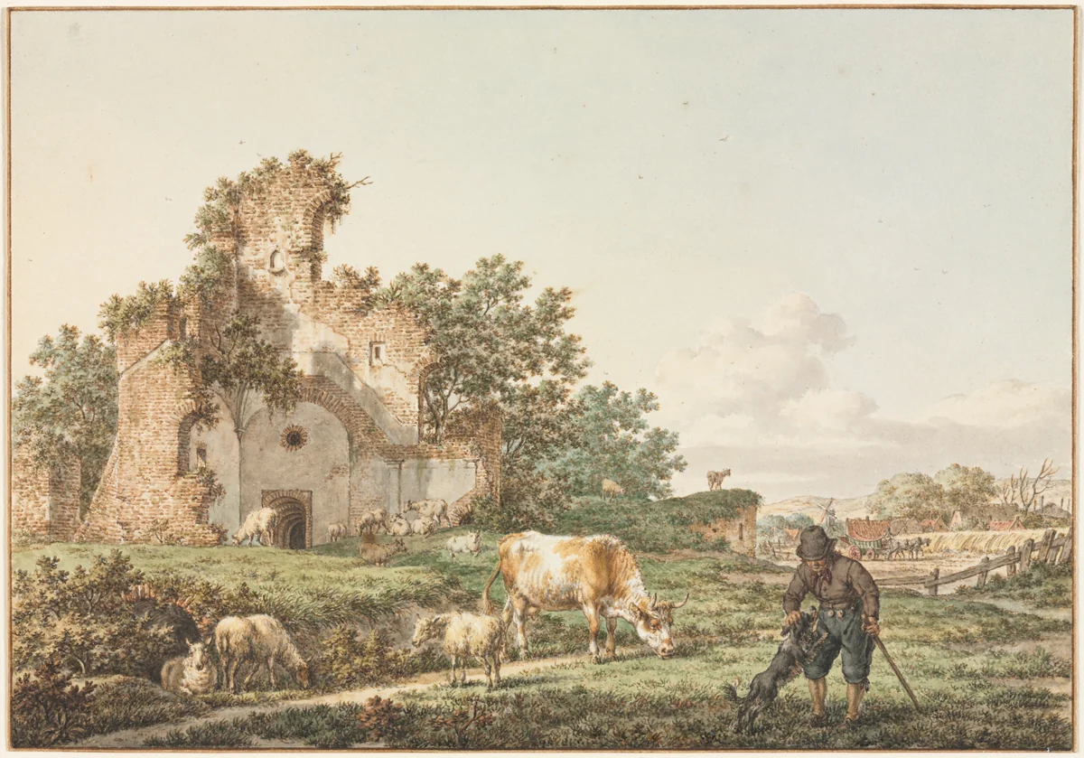Pastoral Landscape with a Ruin by Jacob Cats, drawing, 1799