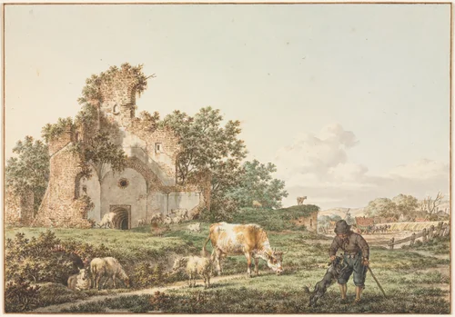 Pastoral Landscape with a Ruin by Jacob Cats, drawing, 1799