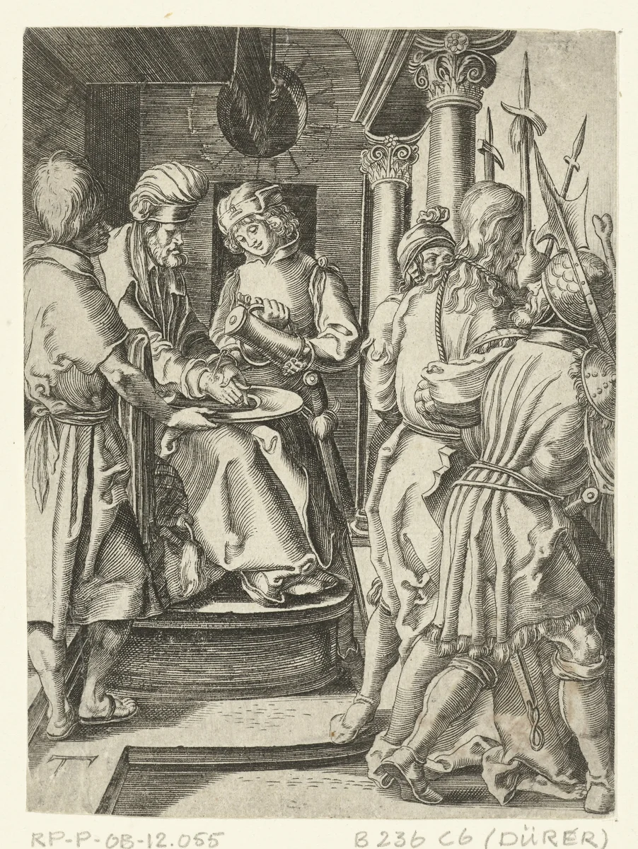 Pilatus wast zijn handen by anonymous, print, 1510-1699