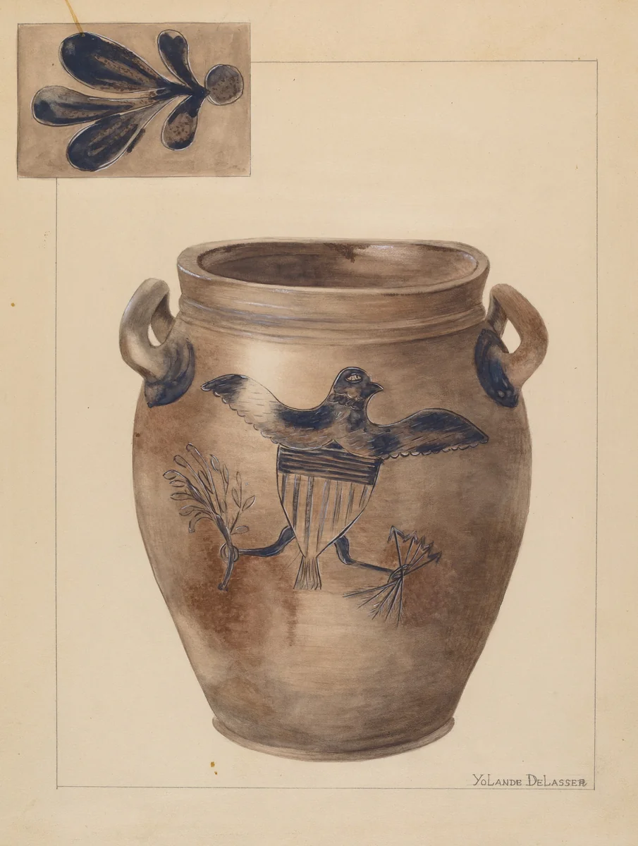 Crock by Yolande Delasser, index of american design, 1935-1942
